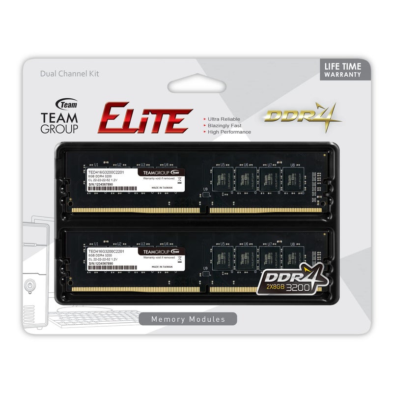 TEAMGROUP Elite DDR4 16GB Kit (2 x 8GB) 3200MHz (PC4-25600) CL22 Unbuffered Non-ECC 1.2V UDIMM 288 Pin PC Computer Desktop Memory Module Ram Upgrade - TED416G3200C22DC01 - Image 3